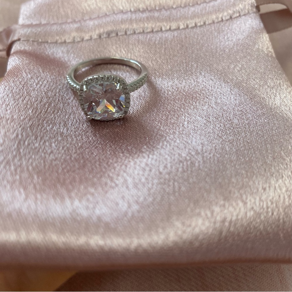 Classic Solitaire Halo Engagement Ring in Silver with Clear Stone - Picture 5 of 6